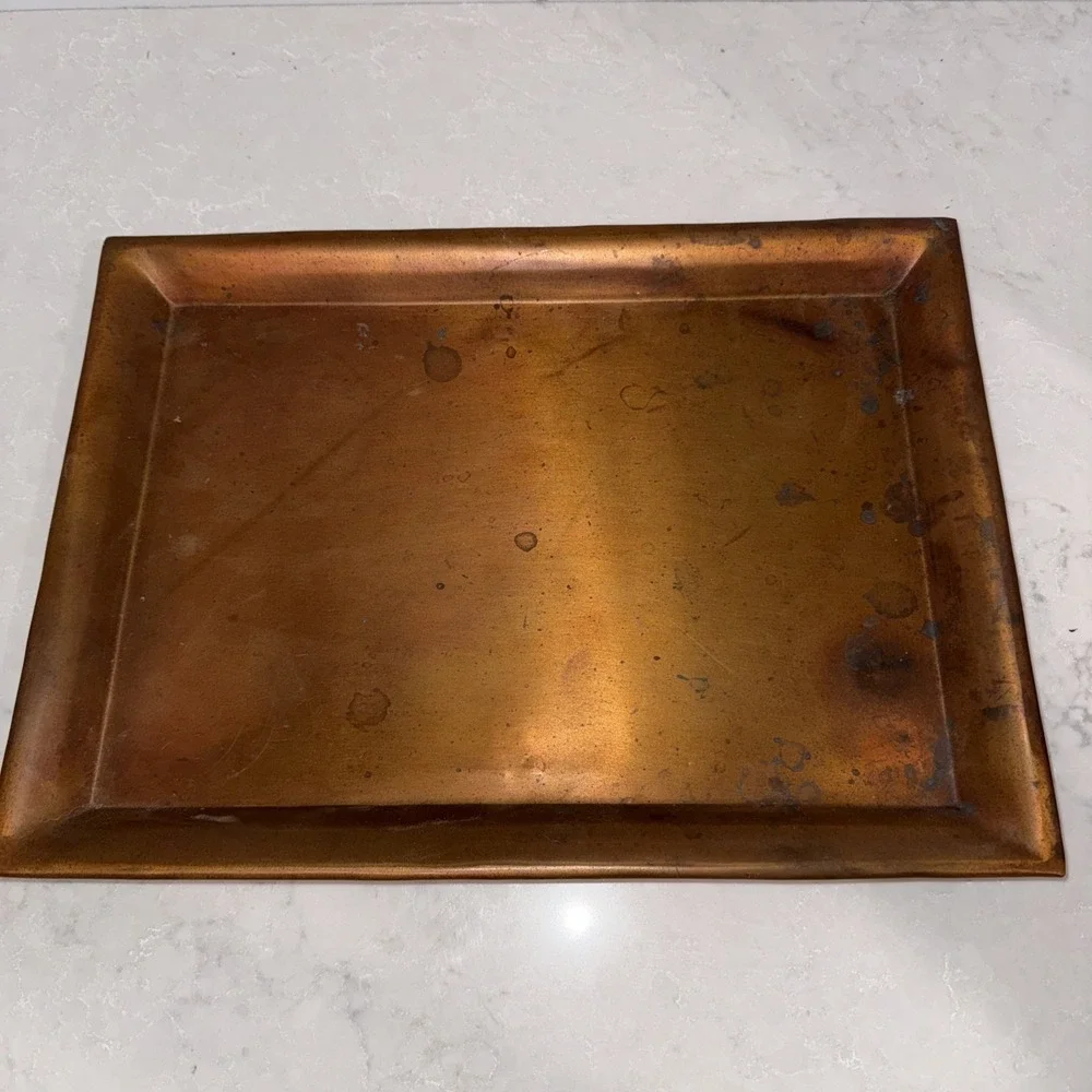 Pottery Barn Solid Heavy Copper tray made in India Rolled Edge 11